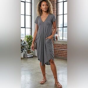 M. Patmos x Matthildur Striped Lagenlook Cocoon Midi Dress Pockets V-neck Boho